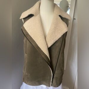 Vince Olive and Cream Shearling Vest